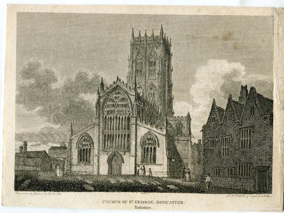 Arte: Iglesia de San Jorge, Doncaster - Grabado original de B. Howlet - 1803