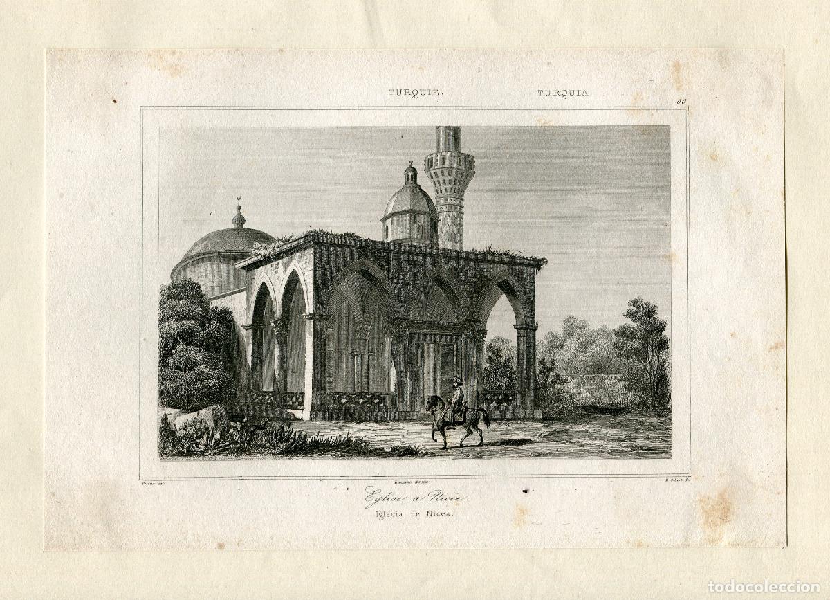 Arte: Iglesia de Nicea, Turqu&iacute;a - Grabado original de Gibert - s. XIX