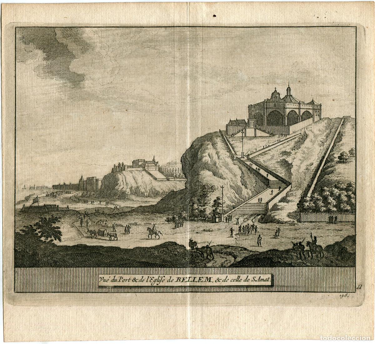 Art: Bel&eacute;m, Lisboa, puerto e iglesia - Grabado de Pieter van der Aa, 1715