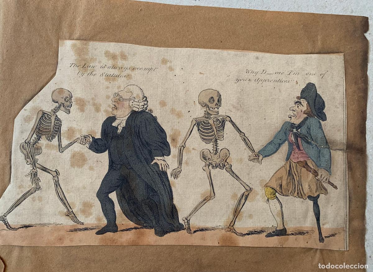 Arte: Danza de la muerte, abogado y marinero - aguafuerte coloreado Cruikshank - 1808