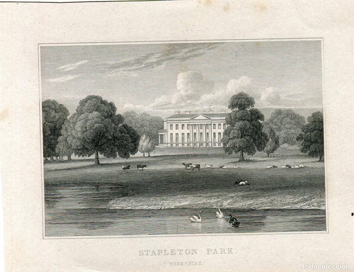 Arte: Stapleton Park Yorkshire - grabado antiguo al acero - Inglaterra - s. XIX