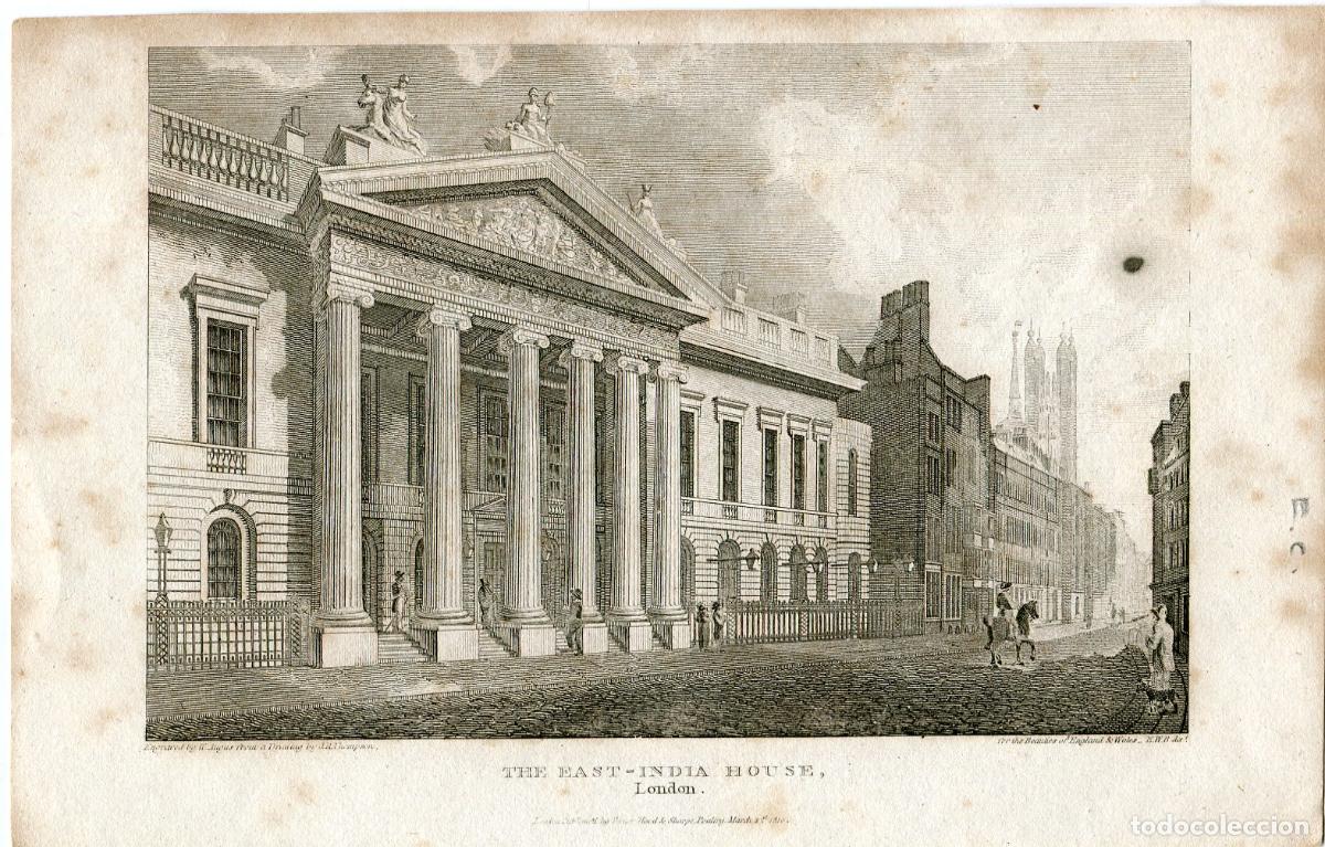 Arte: East India House Londres - grabado original al buril - W. Angus - 1810