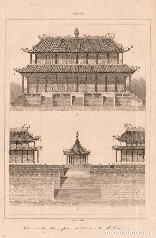 Arte: GRABADO AL ACERO DE 1853, SALA DE AUDIENCIAS DEL PALACIO IMPERIAL DE PEK&Iacute;N S. XVIII, CHINA, LEMA&Icirc;TRE