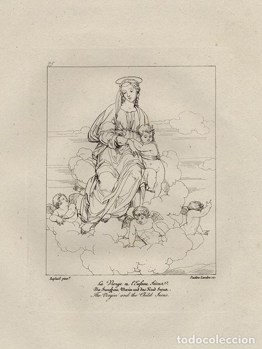 Arte: GRABADO L&Iacute;NEA COBRE DE 1819, LA VIRGEN Y EL NI&Ntilde;O JES&Uacute;S, DE RAFAEL SANZIO, GRAV&Oacute; PAULINE LANDON