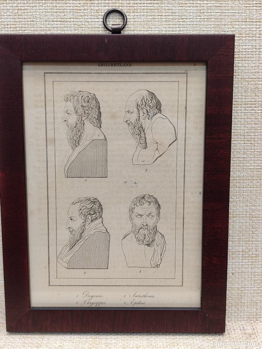 Arte: Fil&oacute;sofos griegos . Welt-Gem&auml;lde-Gallerie. 1836. Grabado. Cuadro.