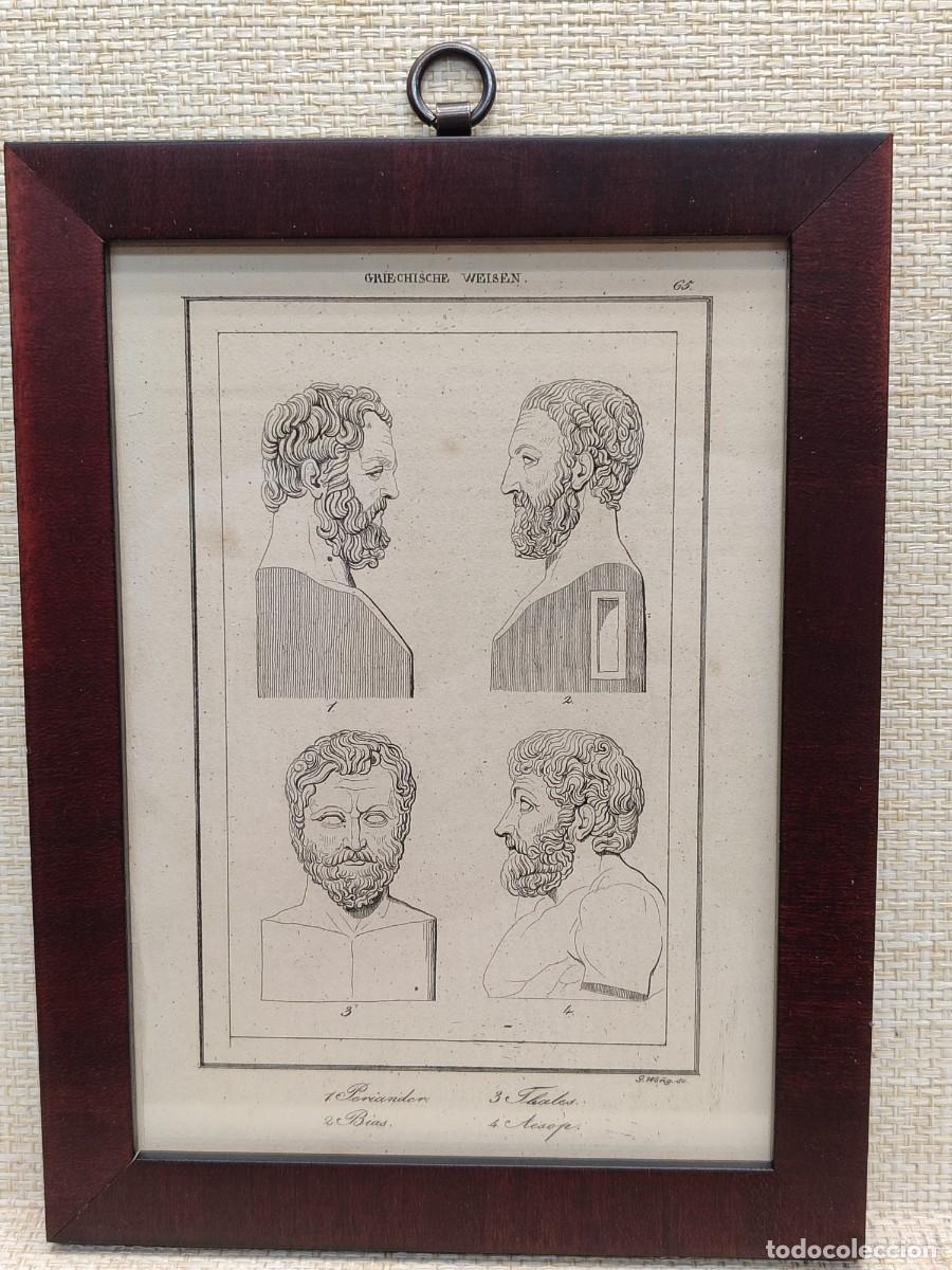 Arte: Sabios y celebres figuras griegas . Welt-Gem&auml;lde-Gallerie. 1836. Grabado de G. Weng. Cuadro.