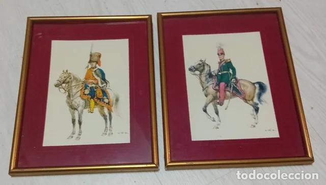 Arte: 2 cuadros de militares a caballo