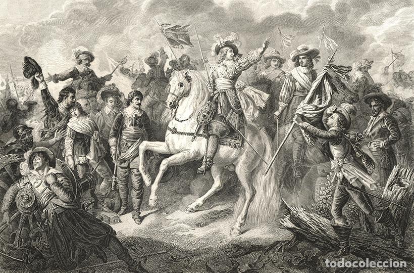 Arte: GRABADO AL ACERO 1868, JEAN-VICTOR SCHNETZ, BATALLA DE ROCROI (1643), INFOLIO. ARTE, B&Eacute;LICO, ROCROY
