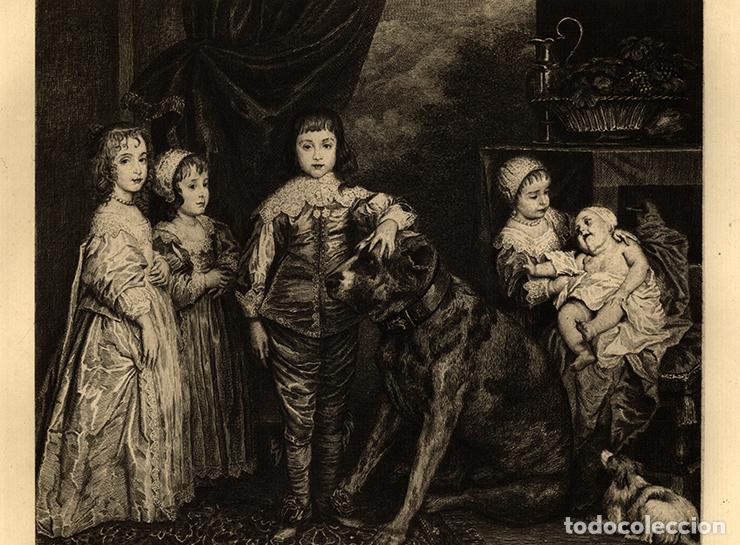 Arte: AGUAFUERTE 1882, LOS CINCO HIJOS DE CARLOS I ESTUARDO, DE ANT&Oacute;N VAN DYCK. GRAN FOLIO, GRAB&Oacute; GAUJEAN
