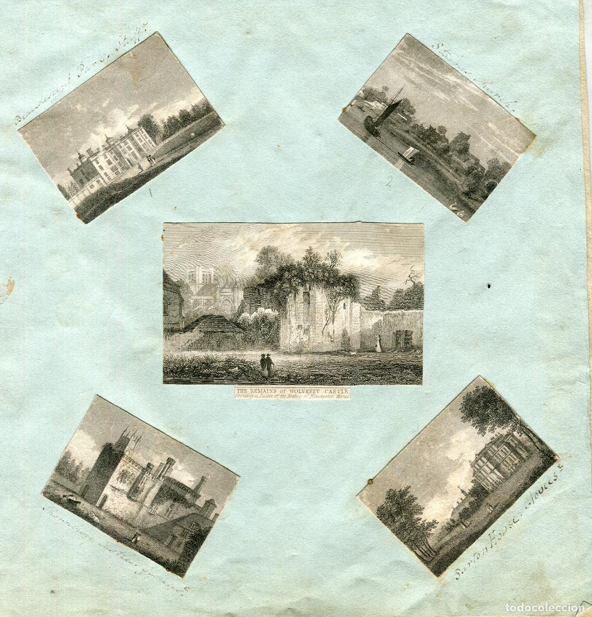 Arte: Cinco grabados antiguos de Inglaterra - Wolvesey, Lambeth y otros