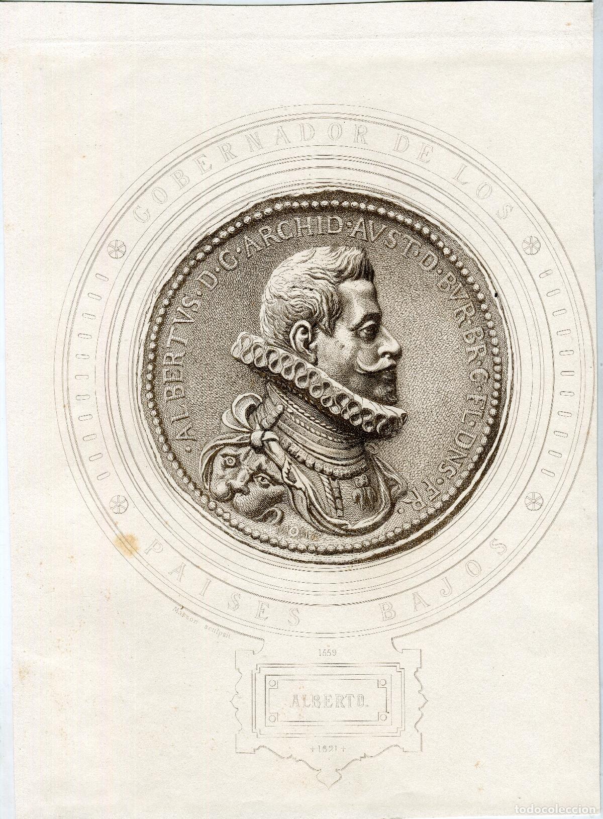 Arte: Alberto de Austria, gobernador de los Pa&iacute;ses Bajos - Grabado de medalla