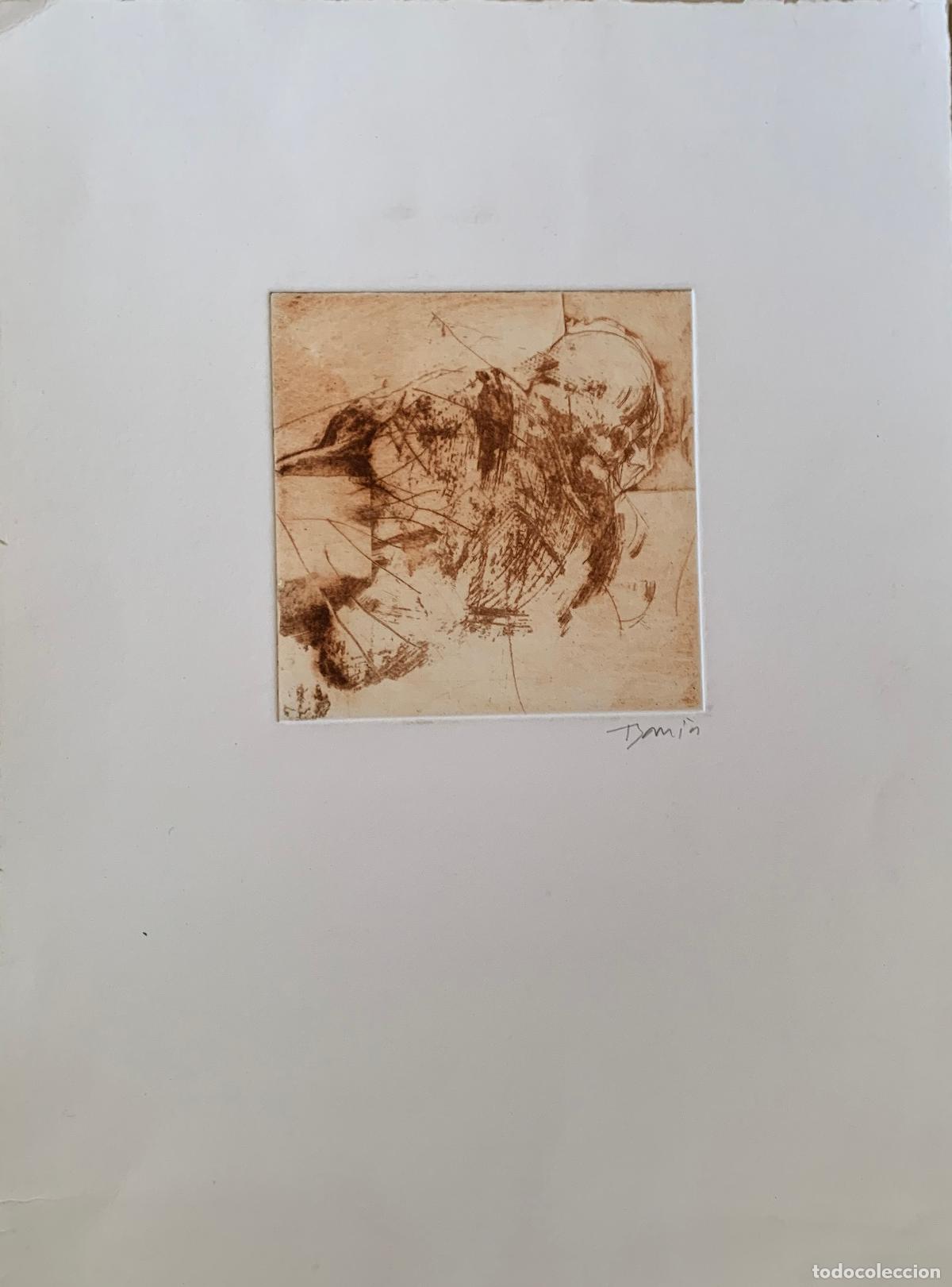 Art: Figura abstracta en sepia - aguafuerte original firmado a l&aacute;piz - s. XX