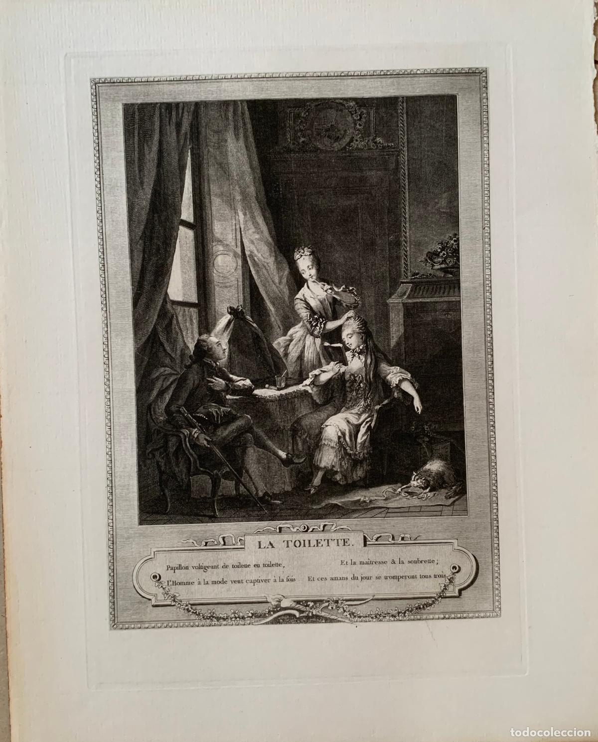 Art: La Toilette - grabado original al buril - Freudeberg y Voyez - Par&iacute;s, 1774
