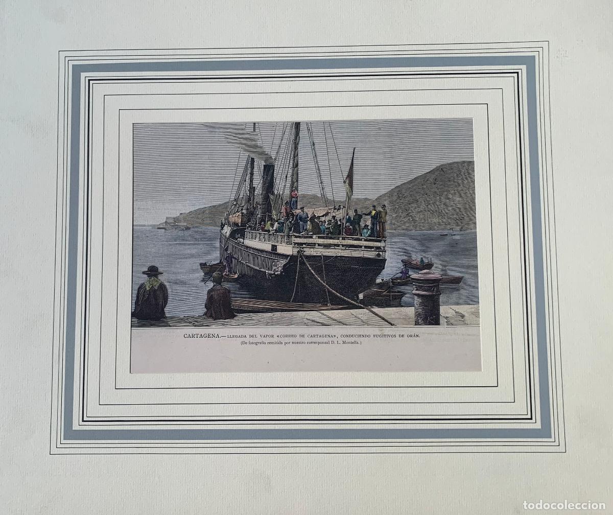 Arte: Cartagena 1881, llegada de los fugitivos de Or&aacute;n - xilograf&iacute;a coloreada