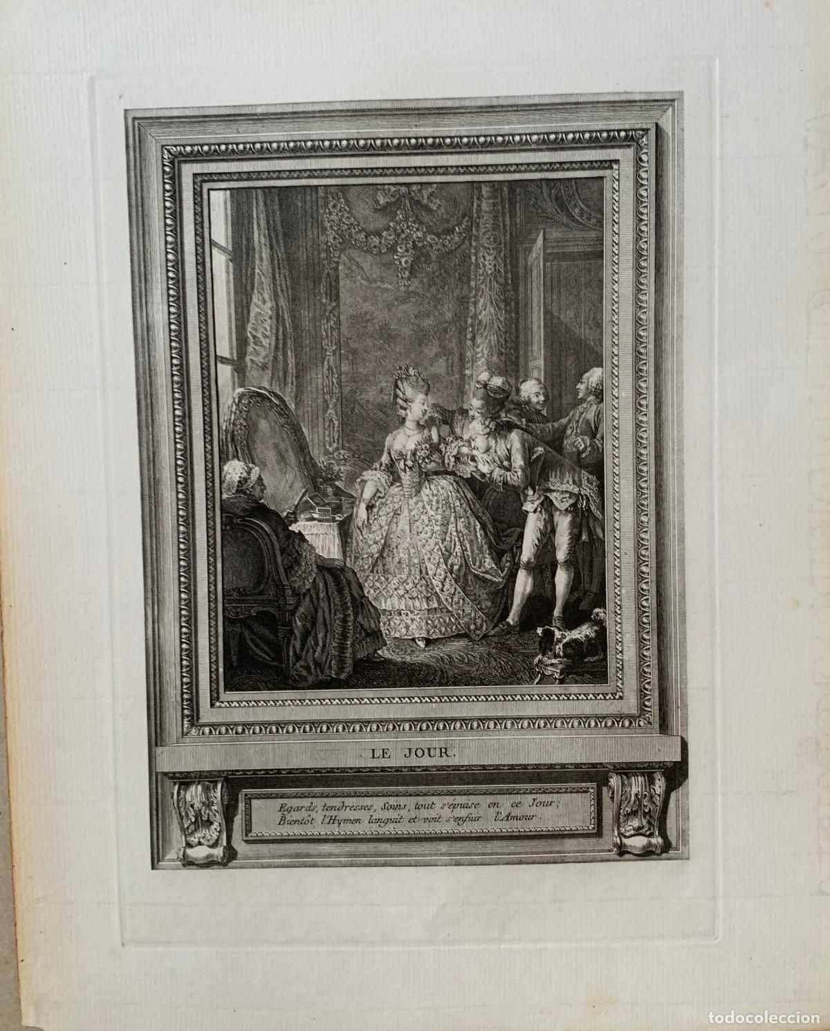 Art: Le Jour escena galante de sal&oacute;n - grabado original al buril - s. XVIII