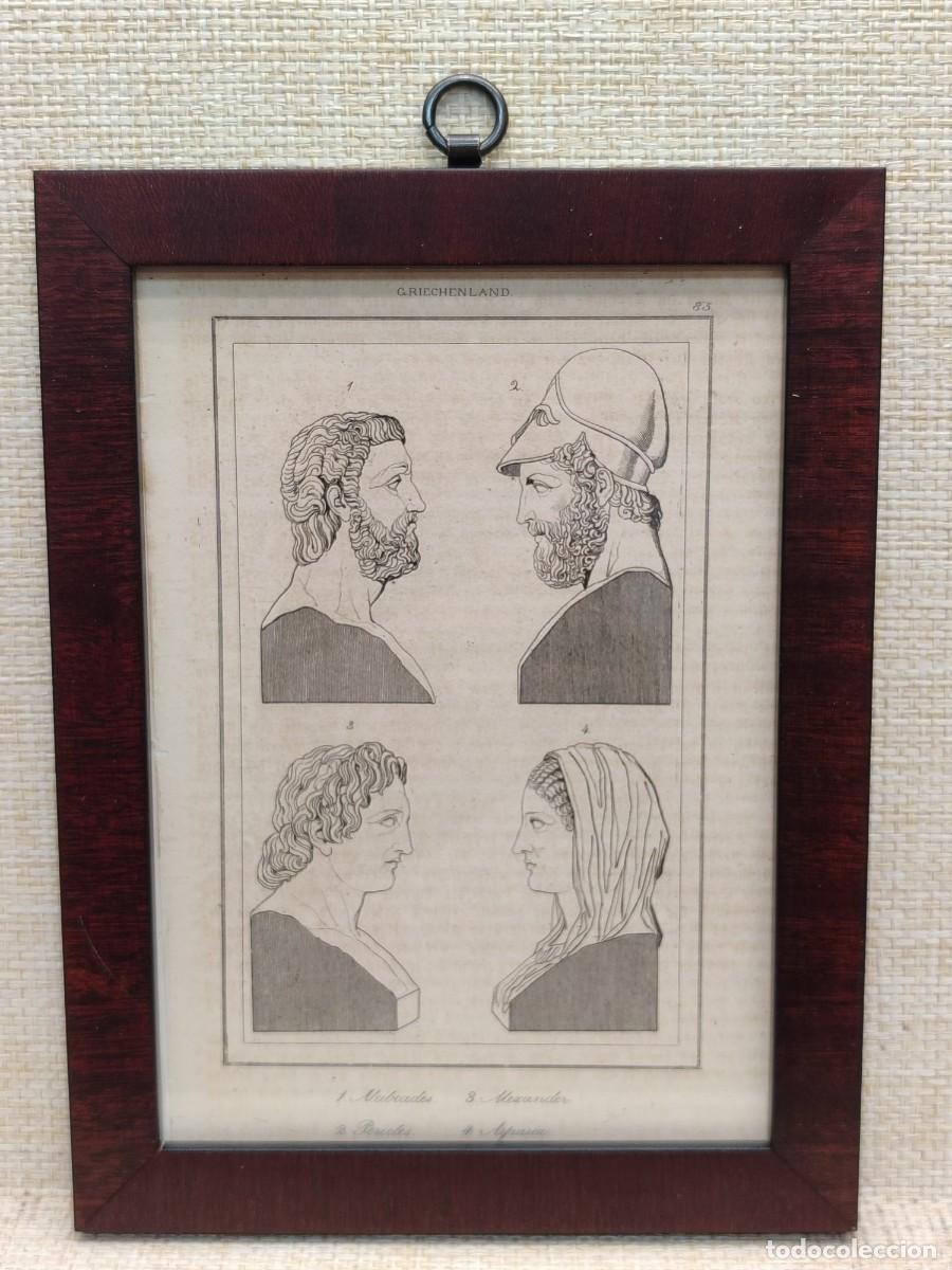 Arte: Figuras celebres de la Grecia antigua. Welt-Gem&auml;lde-Gallerie. 1836. Grabado. Cuadro.