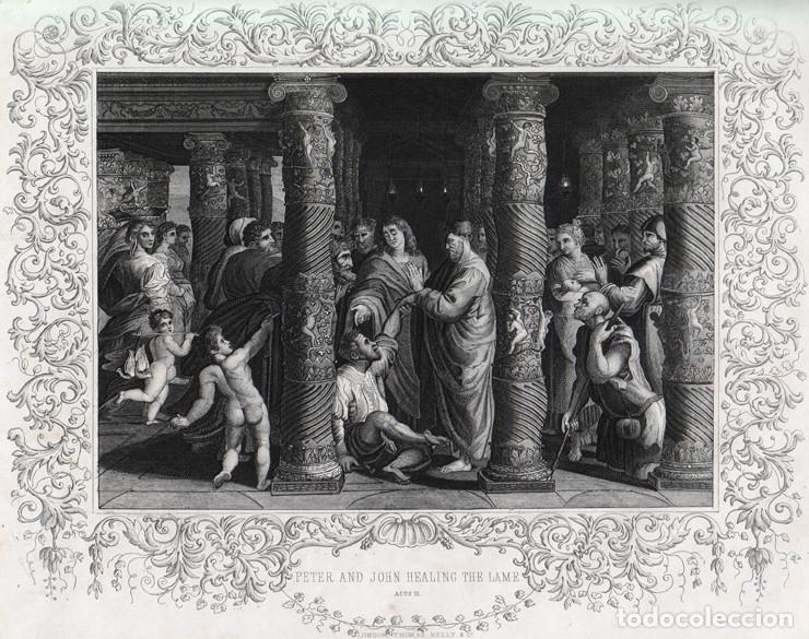 Arte: GRABADO AL ACERO DE 1864, PEDRO Y JUAN SANAN AL COJO, DEL CUADRO DE RAFAEL. THOMAS KELLY & CO.
