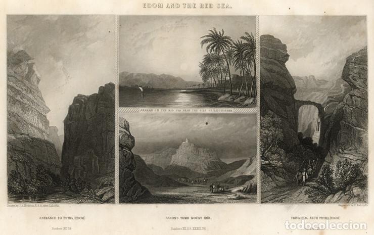 Arte: GRABADO AL ACERO DE 1862, VISTAS DE EDOM Y EL MAR ROJO, EZI&Oacute;N-GEBER, AQABA, PETRA. L&Eacute;ON DE LABORDE
