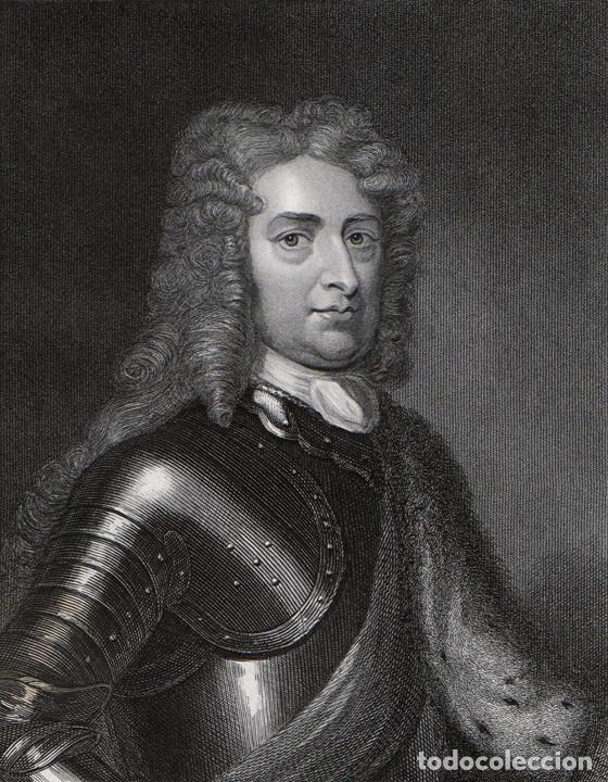 Arte: GRABADO AL ACERO DE 1873, RETRATO DE JOHN CHURCHILL, DUQUE DE MARLBOROUGH, POR SIR GODFREY KNELLER