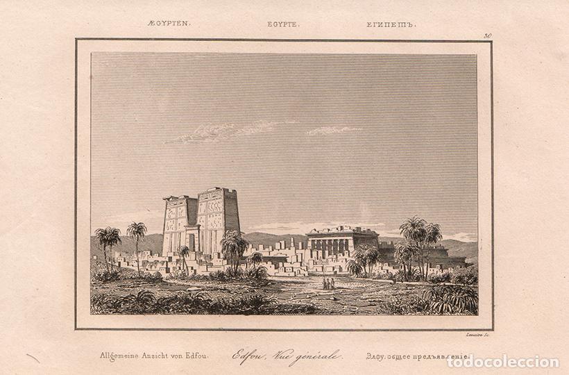 Arte: GRABADO AL ACERO DE 1839, VISTA GENERAL DE EDFU, ANTIGUO EGIPTO, DE LEMA&Icirc;TRE