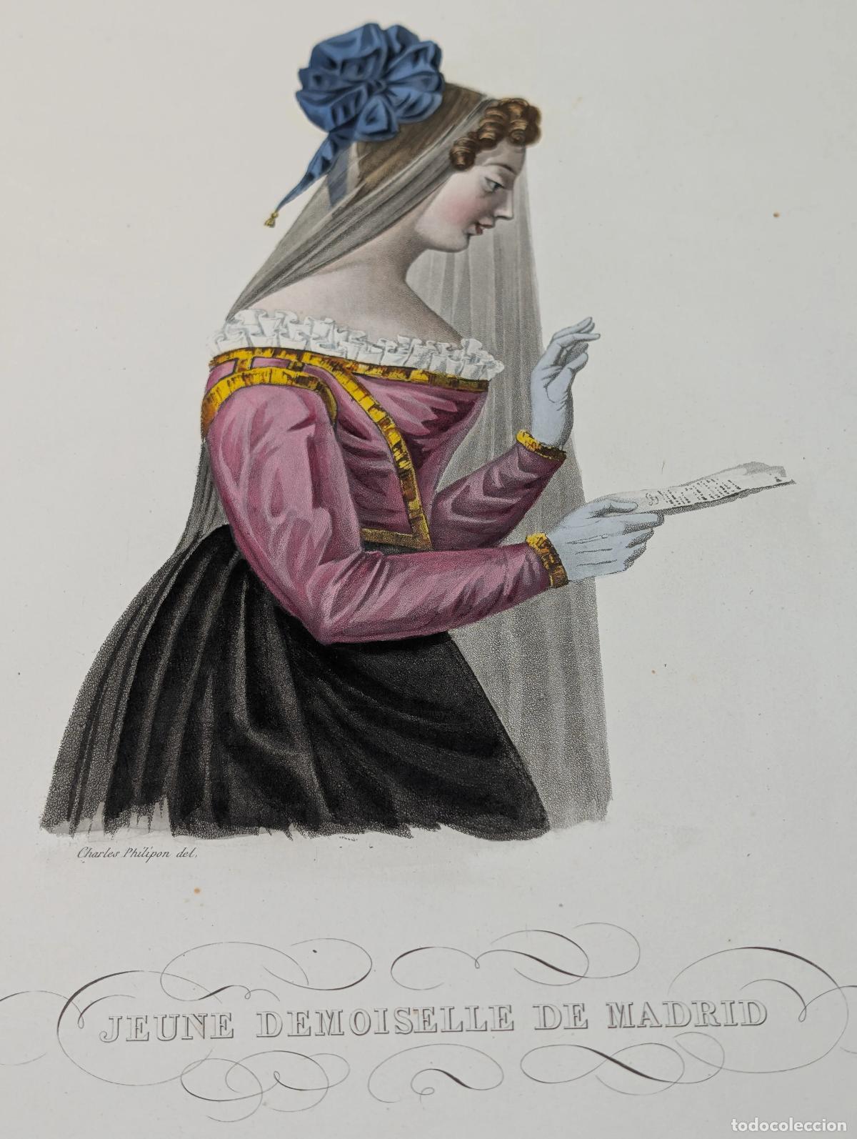 Arte: &ldquo;Jeune Demoiselle de Madrid&rdquo; [Traje de joven madrile&ntilde;a] - Philipon, Charles