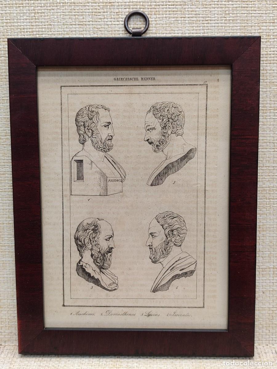 Arte: Oradores de la Antigua Grecia. Welt-Gem&auml;lde-Gallerie. 1836. Grabado. Cuadro.