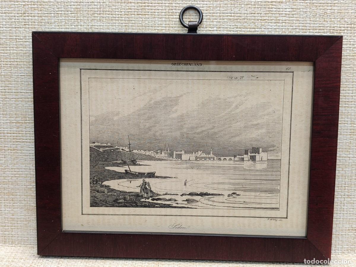 Art: Sid&oacute;n, puerto historico. Welt-Gem&auml;lde-Gallerie. 1836. Grabado J. Weng. Cuadro.