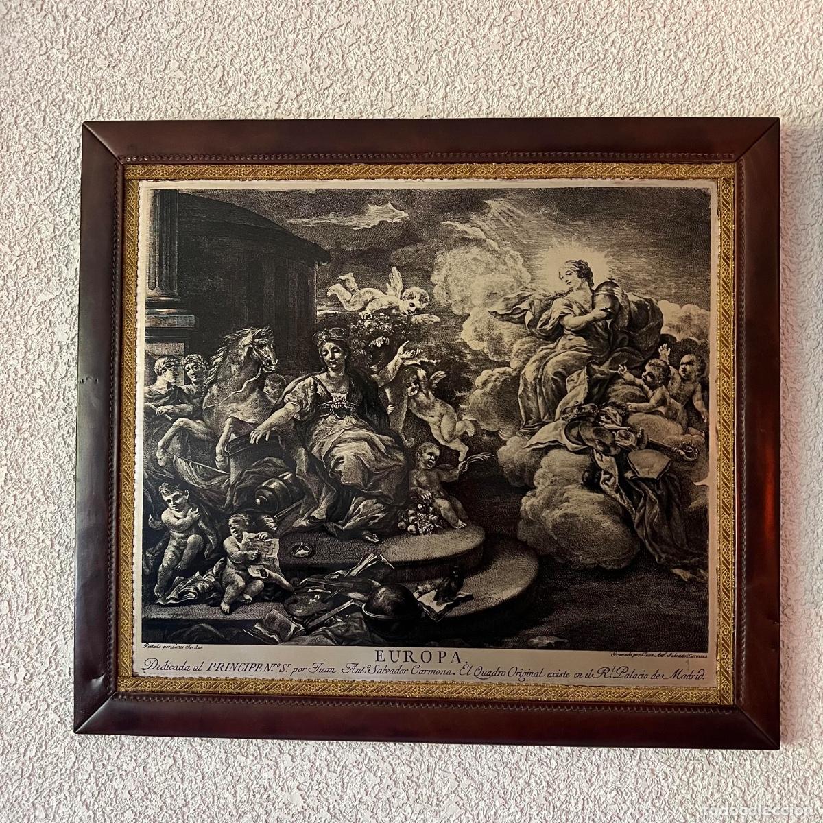Arte: Grabado Original S. XVIII (1786) - EUROPA - J.A. Salvador Carmona seg&uacute;n Luca Giordano - Enmarcado