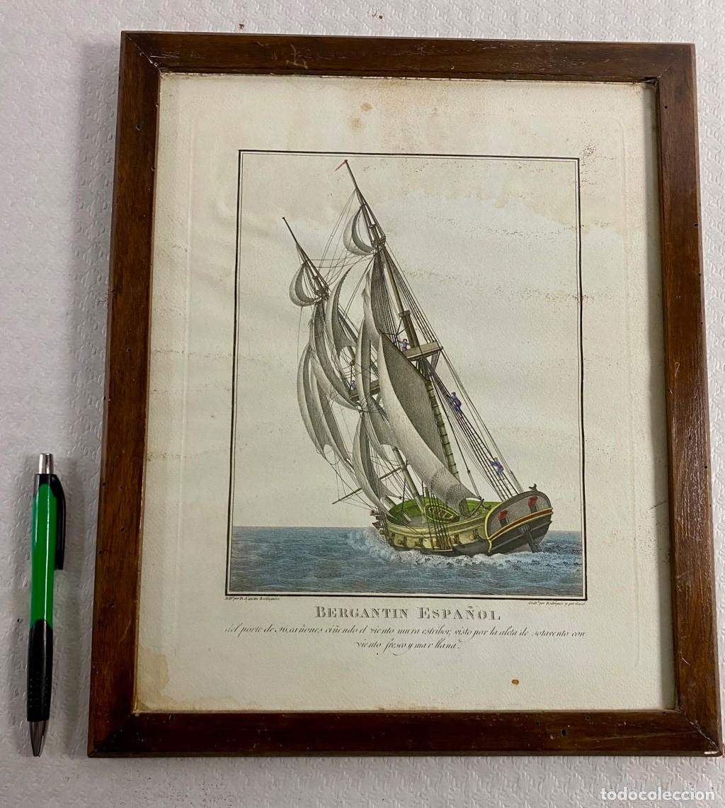 Arte: Grabado coloreado antiguo del Siglo XIX BERGANT&Iacute;N ESPA&Ntilde;OL en marco acristalado Dibujo de Don Agust&iacute;n