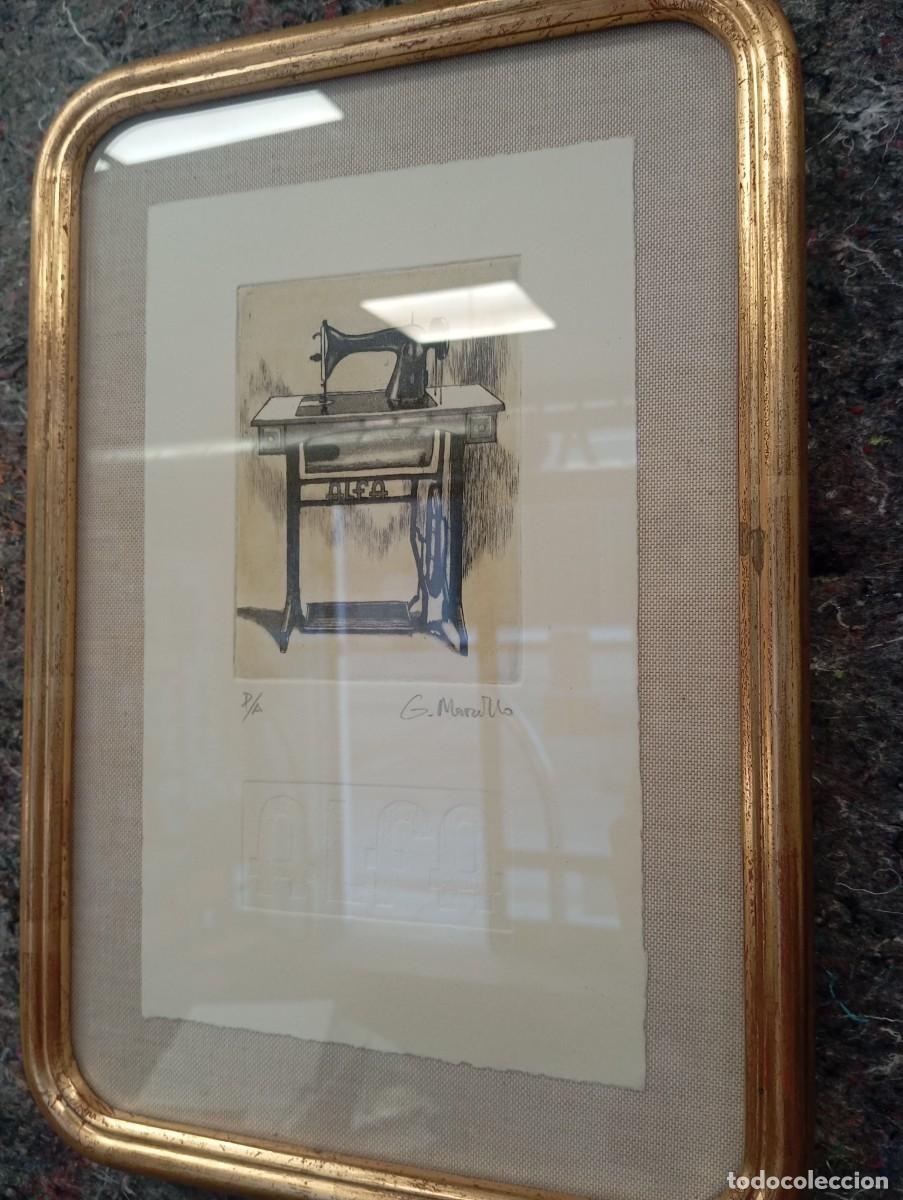 Arte: Grabado enmarcado m&aacute;quina de coser Alfa