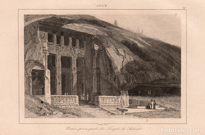 Arte: GRABADO AL ACERO DE 1845, GRAN TEMPLO DE KANHERI, ISLA SALSETE, MUMBAI, BUDISMO, LA INDIA, LEMA&Icirc;TRE