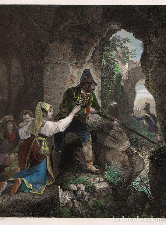 Arte: GRABADO AL ACERO DE 1849, COLOREADO: BANDIDOS, DE PETER VON HESS. GRAB&Oacute; KRAUSSE. A. H. PAYNE, M&Uacute;NICH