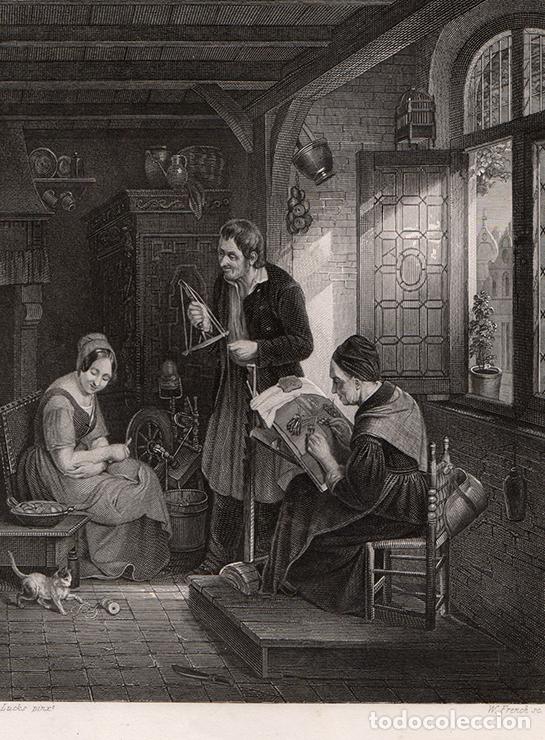 Kunst: GRABADO AL ACERO DE 1849. LA ENCAJERA DE BOLILLOS, DE CARSTIAN LUYCKX. GRAB&Oacute; W. FRENCH. A. H. PAYNE