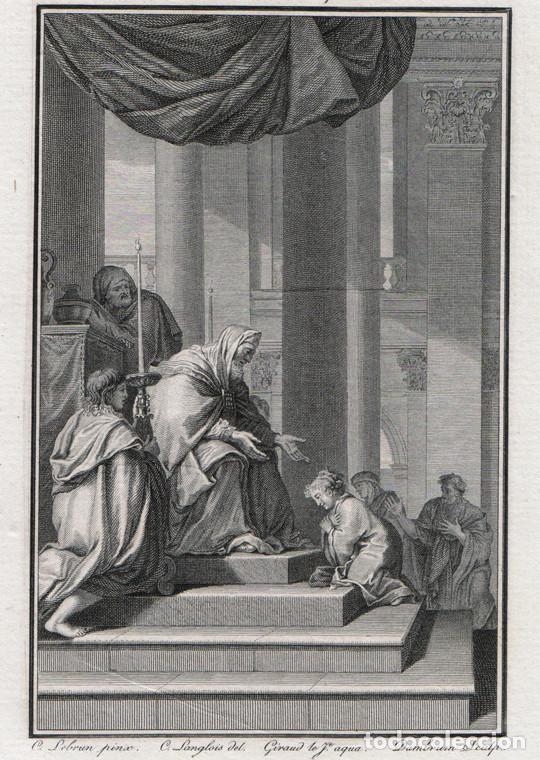 Kunst: GRABADO A BURIL DE 1804, CONSAGRACI&Oacute;N DE LA VIRGEN MAR&Iacute;A EN EL TEMPLO, EVANGELIOS AP&Oacute;CRIFOS, LE BRUN