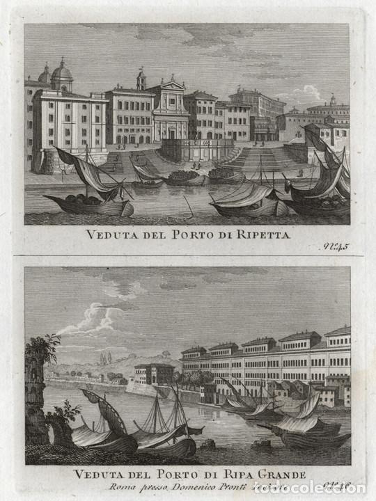 Arte: GRABADO A BURIL DE 1795, DOS VISTAS DE ROMA, GRAV&Oacute; DOMENICO PRONTI. PORTO DI RIPETTA Y RIPA GRANDE