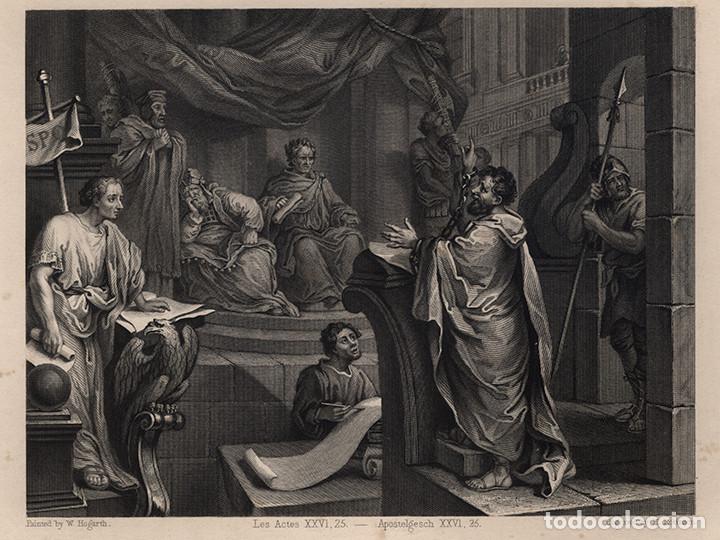Art: GRABADO AL ACERO DE 1843, SAN PABLO ANTE FESTO Y AGRIPA, DE WILLIAM HOGARTH, EN 4&ordm;, GRAB&Oacute; ROBINSON