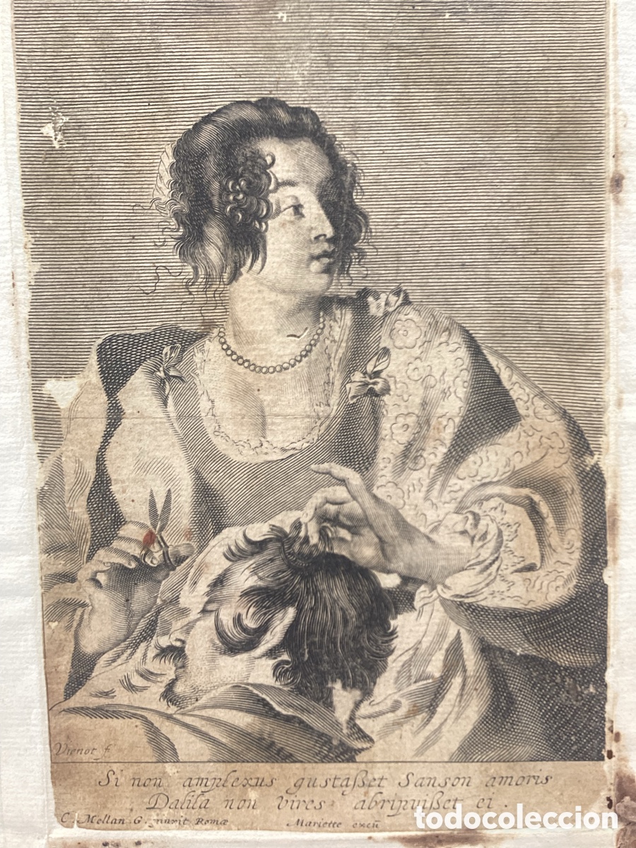 Arte: Grabado original Dalila cortando el pelo a Sans&oacute;n Claude Mellan