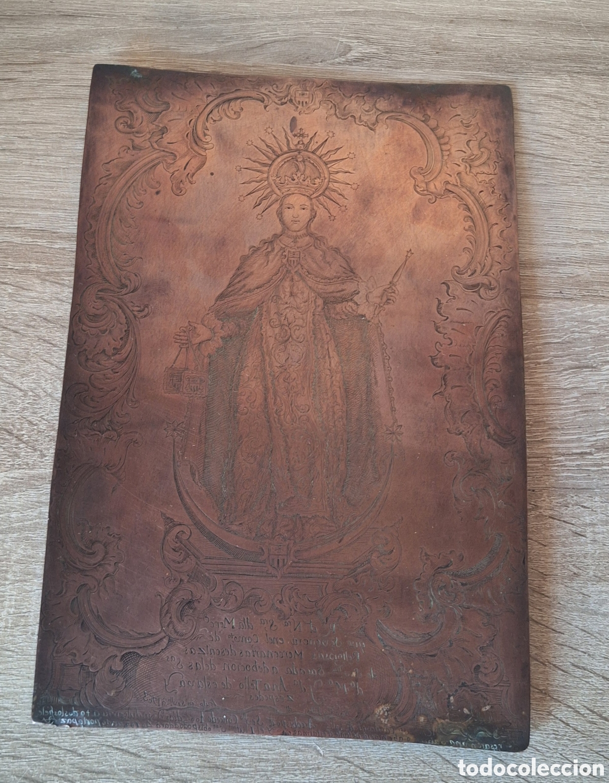 Arte: Plancha de Grabado de Cobre - Virgen de la Merced - Mercedes - Sevilla - Francisco Gordillo 1763