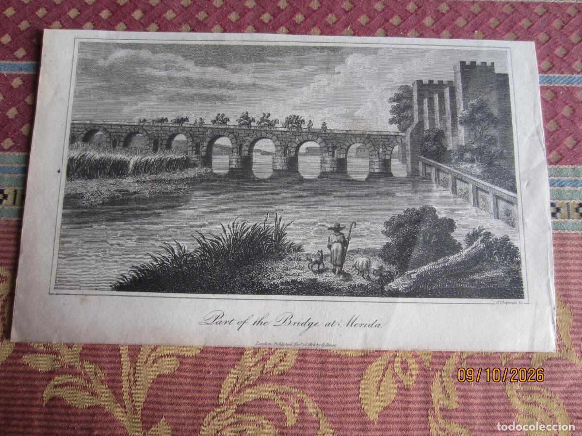 Art: 1816-PUENTE ROMANO. M&Eacute;RIDA. BADAJOZ. RAR&Iacute;SIMO GRABADO ORIGINAL