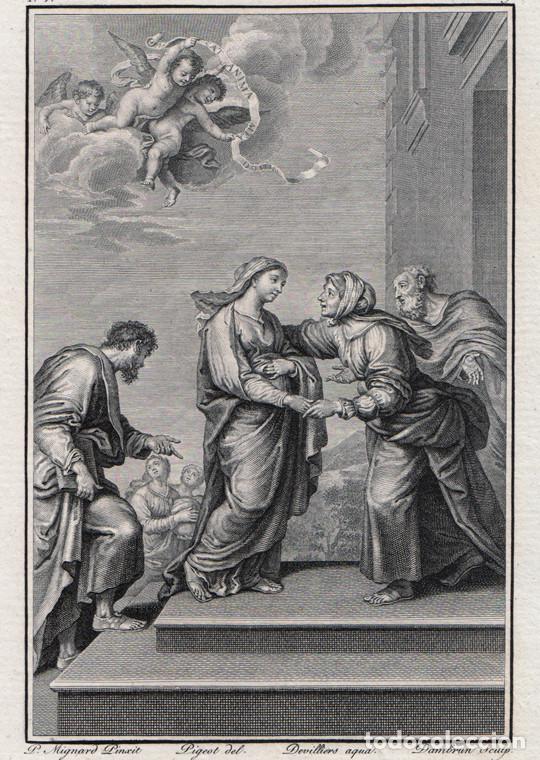 Art: GRABADO A BURIL DE 1804, MAR&Iacute;A VISITA A ELISABET, DE PIERRE MIGNARD, GRAV&Oacute; DAMBRUN, EN CUARTO