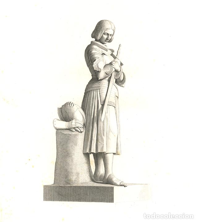 Arte: GRABADO AL ACERO DE 1868, JUANA DE ARCO, ESCULTURA DE MARIE D'ORL&Eacute;ANS, INFOLIO, DONCELLA DE ORLEANS