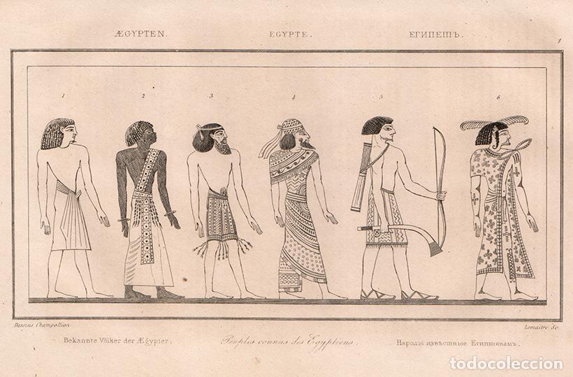 Arte: GRABADO AL ACERO DE 1839, FIGURAS TIPO DE EGIPCIOS DE CHAMPOLLION, ANTIGUO EGIPTO, DE LEMA&Icirc;TRE