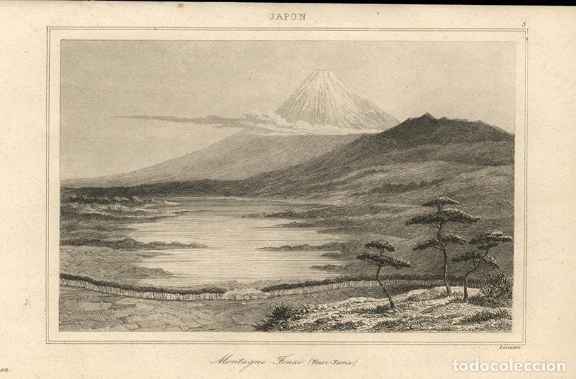 Arte: GRABADO AL ACERO DE 1850, VISTA DEL MONTE FUJI, ANTIGUO JAP&Oacute;N, DE LEMA&Icirc;TRE