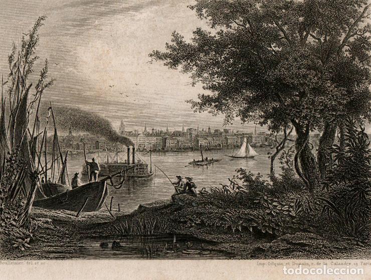 Arte: GRABADO AL ACERO DE 1858, VISTA DE DE SAINT LOUIS, MISSOURI, ESTADOS UNIDOS, MISSISSIPPI. SCHROEDER