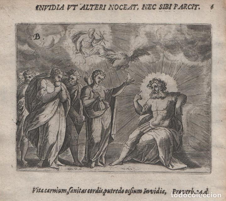 Arte: EMBLEMA s.XVII (1609), GRABADO DE COBRE, MIKROKOSMOS PARVUS MUNDUS #6, GERARD DE JODE, ENVIDIA