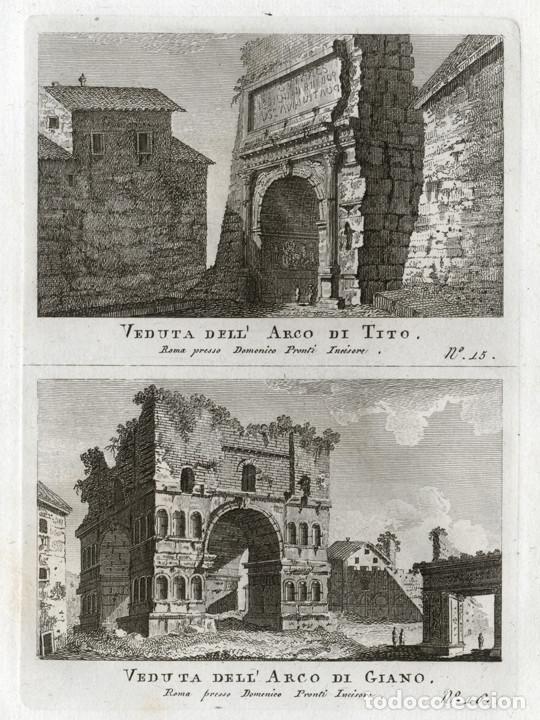 Arte: GRABADO A BURIL DE 1795, DOS VISTAS DE ROMA, DOMENICO PRONTI. ARCO DE TITO Y ARCO DE JANO
