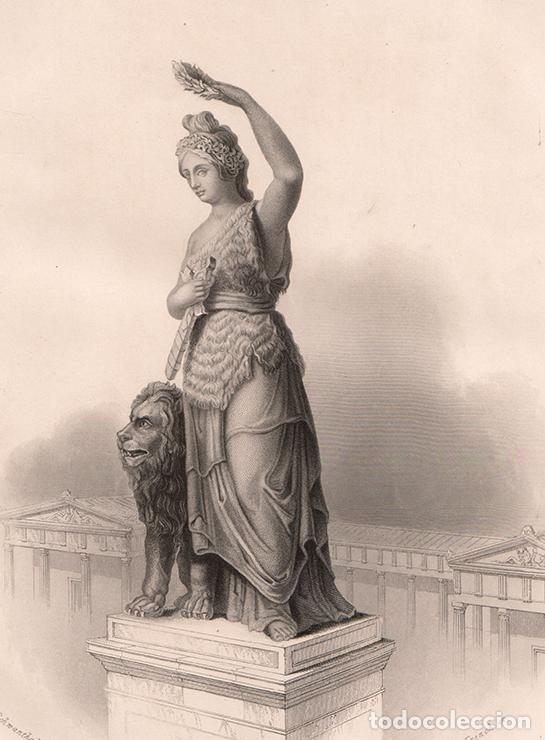 Arte: GRABADO AL ACERO DE 1849, ESCULTURA DE BAVARIA, EN M&Uacute;NICH. GRAB&Oacute; W. FRENCH. A. H. PAYNE