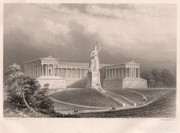 Arte: GRABADO AL ACERO DE 1849, VISTA DEL RUHMESHALLE DE M&Uacute;NICH. GRAB&Oacute; HEAWOOD. A. H. PAYNE, BOOK OF ART