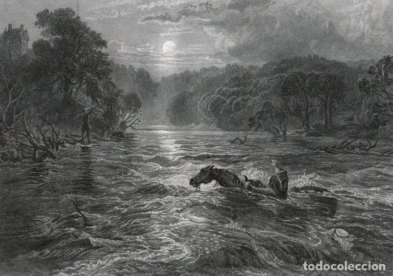 Arte: GRABADO AL ACERO DE 1873, ILUSTRACI&Oacute;N DE THE DROWNED LOVERS O CLYDE WATER, ANTIGUA BALADA ESCOCESA