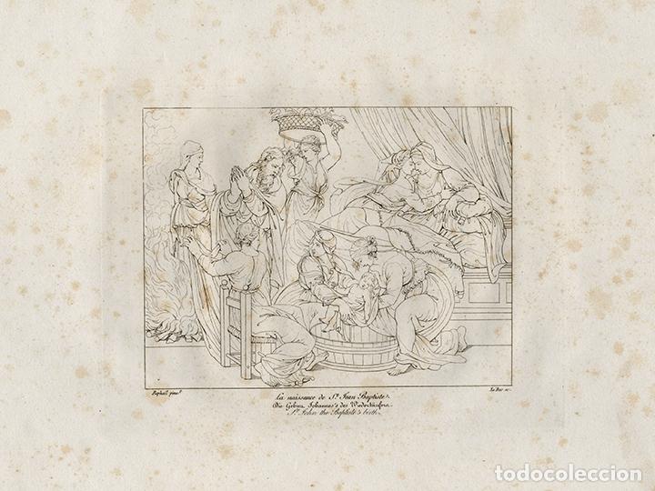 Art: GRABADO L&Iacute;NEA COBRE DE 1819, NACIMIENTO DE SAN JUAN BAUTISTA, DE RAFAEL SANZIO, GRAV&Oacute; LE BAS, BOWYER